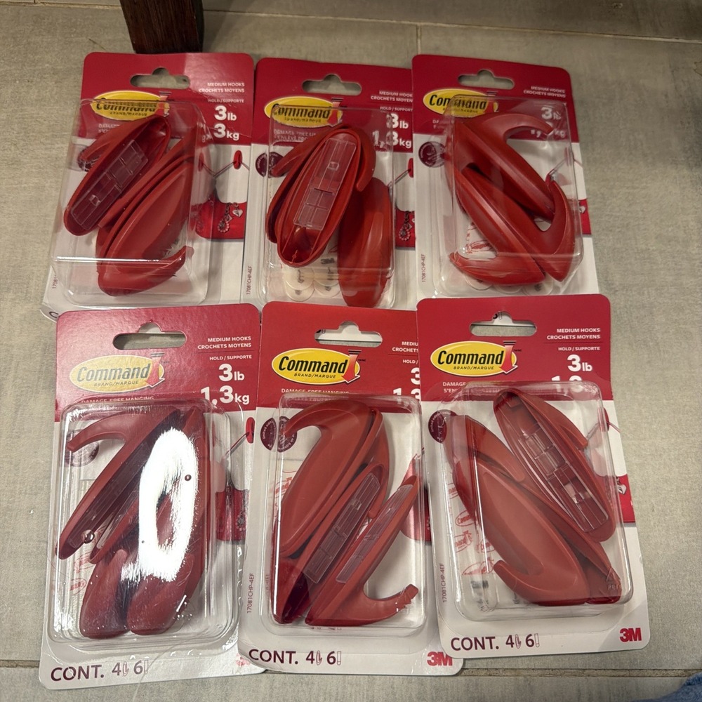 3M Command Medium Designer Hooks Red Chili Pepper 3lb 6 Pack 17081CHP-4EF NEW